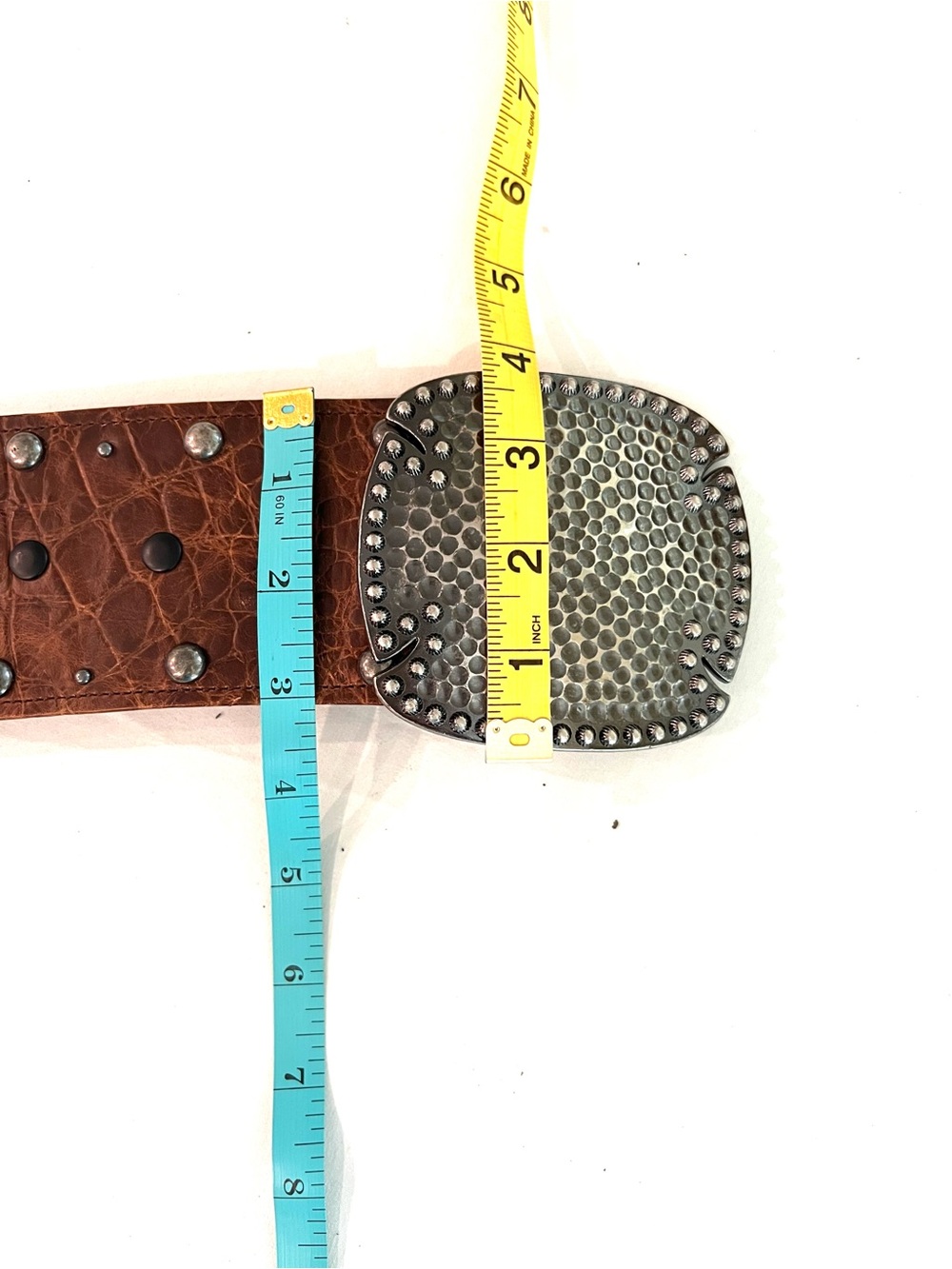 Rancho Estancia Wide Studded Belt Croc-Embossed Leather Buckle - Picture 5 of 6